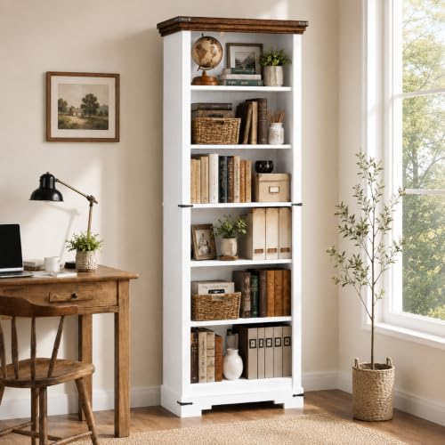6-Tier Farmhouse Bookshelf, 73 inch Tall Bookcase with 2 Adjustable Shelves, view 7