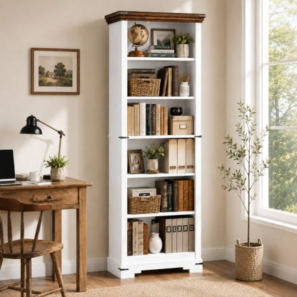 6-Tier Farmhouse Bookshelf, 73 inch Tall Bookcase with 2 Adjustable Shelves, view 7