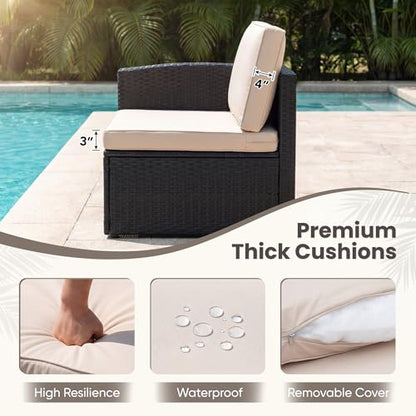 Patio Sofa,Outdoor Furniture Set 4 Pieces,Wicker Sectional Couch with Glass Desktop and 75.9in Wide Backrest for Backyard, Deck,Porch & Poolside(Black)