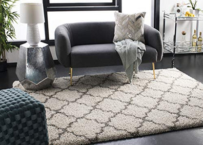 SAFAVIEH Hudson Shag Collection Area Rug - 10' x 14', Ivory & Grey, Moroccan Trellis Design, Non-Shedding & Easy Care, 2-inch Thick Ideal for High Traffic Areas in Living Room, Bedroom (SGH282A)