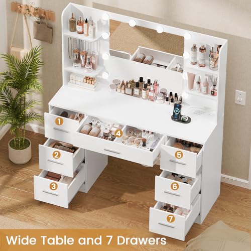Large Vanity Desk with LED Lighted Mirror & Power Outlet, view 5