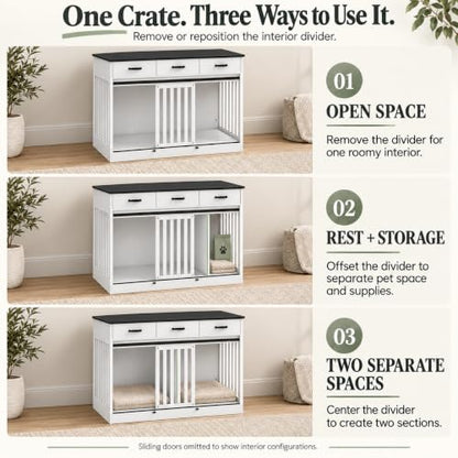 Furniture Dog Crate for Medium or 2 Small Dogs, Wooden Kennel, view 5