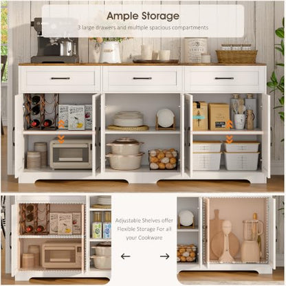 71" Farmhouse Sideboard Buffet Cabinet 3 Drawers & 6 Doors, White, view 5