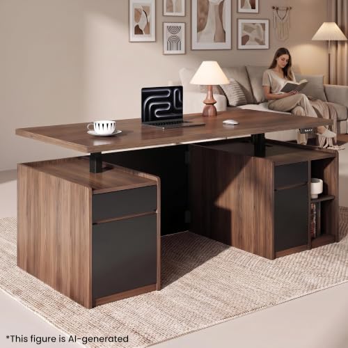 71" Executive Electric Standing Desk with 3 Drawers & Storage, view 5