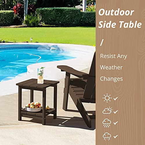 Adirondack Outdoor Side Table, 2-Tier Dark Brown HDPS Patio End Table Weather Resistant,Outdoor Morden Side Table for Patio, Pool, Porch