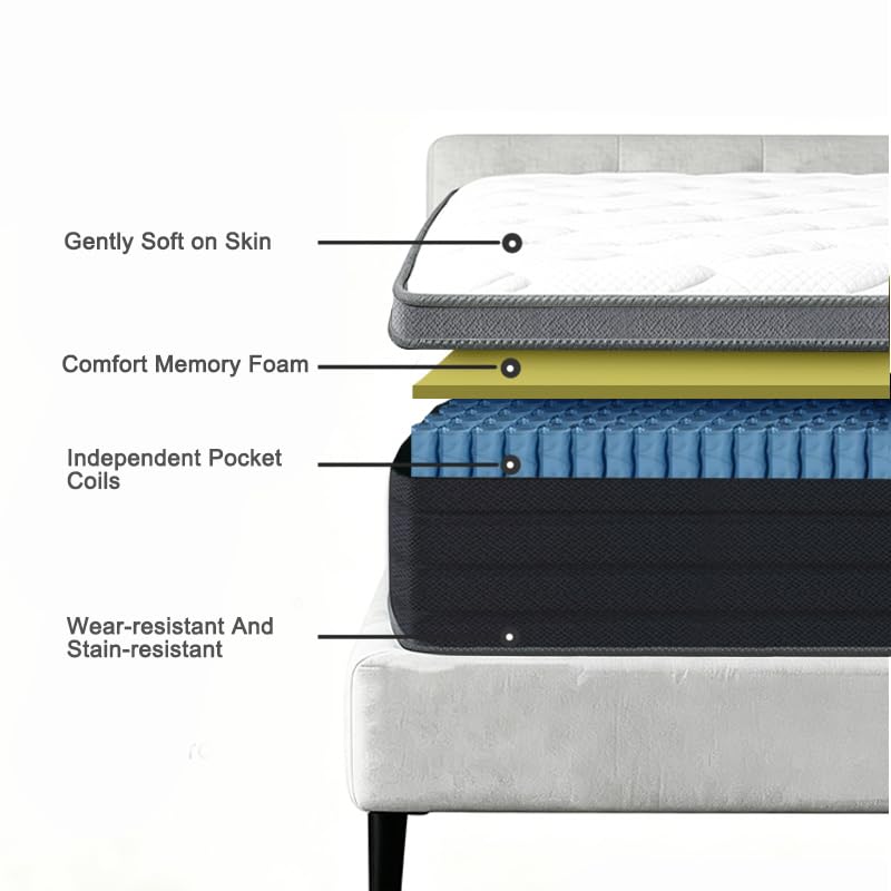 Queen Size Mattress in a Box 10 Inch Pocket Spring Queen Bed Mattress, view 3