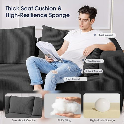 107'' Modular Sectional Sofa, L Shaped Cloud Couch for Living Room, Modern Boneless Sofa with Chaise for Bedroom, Gray