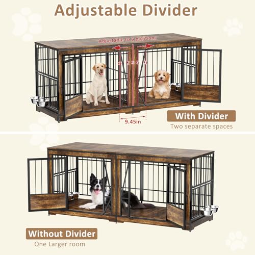 71 Inch Double Dog Crates Furniture for Large Dogs, view 3