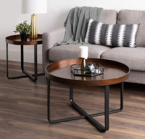 Zabel Modern Round Metal Coffee Table with Criss Cross Base, Bronze and Black