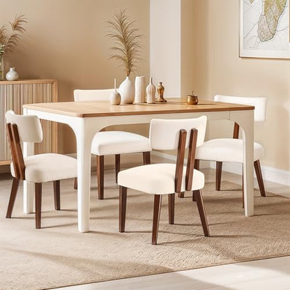 Dining Chairs Set of 4, Mid Century Modern Kitchen Chair Linen Fabric Side Chairs with Curved Backrest for Kitchen, Dining Room, Restaurant, or Patio, Off-White