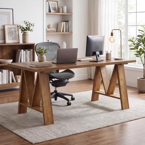 63" Farmhouse Executive Desk with Sturdy Legs, Brown, view 3