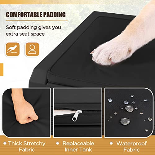 100 Gallon Waterproof Large Resin Deck Box Outdoor Storage Box Indoor Lockable Storage Container with Cushion for Patio Furniture Garden Pool Cushions (Black)