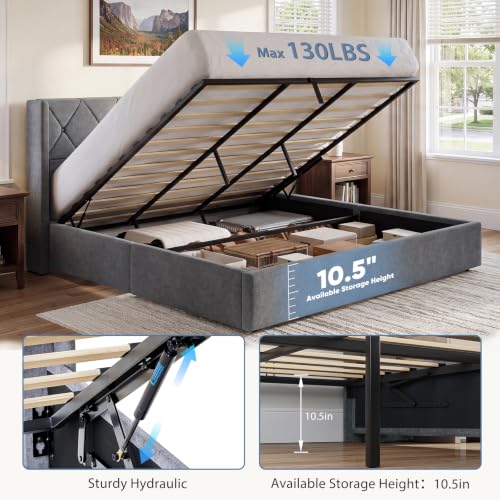 Lift Up Storage Bed Frame King Size with Wingback Headboard, view 6