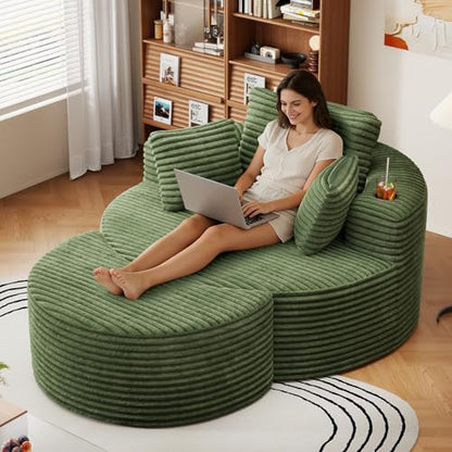 Oversized Round Chaise Longue Chair with Ottoman, view 2