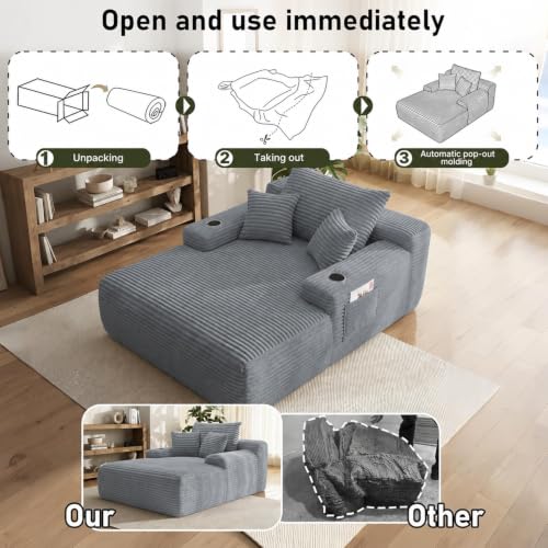 65 inch Boneless Chaise Lounge Chair Indoor, Oversized Cloud Chair, Grey, view 6