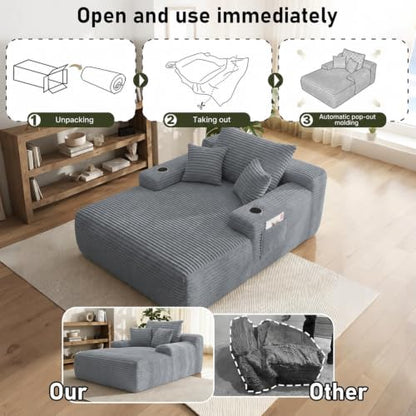 65 inch Boneless Chaise Lounge Chair Indoor, Oversized Cloud Chair, Grey, view 6