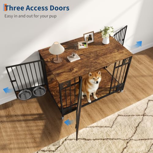 Dog Crate Furniture, 41" Indoor Dog Kennel with Triple Doors, Brown, view 4