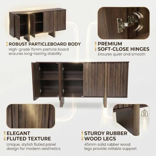 Walnut Wooden Buffet Cabinet with Storage, 64" Large Sideboard Cabinet, view 5