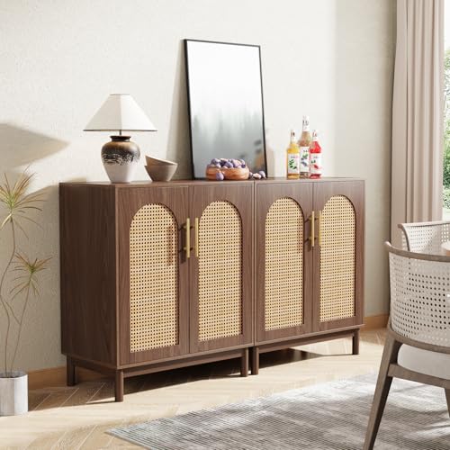 Set of 2 Rattan Sideboard, 59” Buffet Cabinet with Storage, view 4