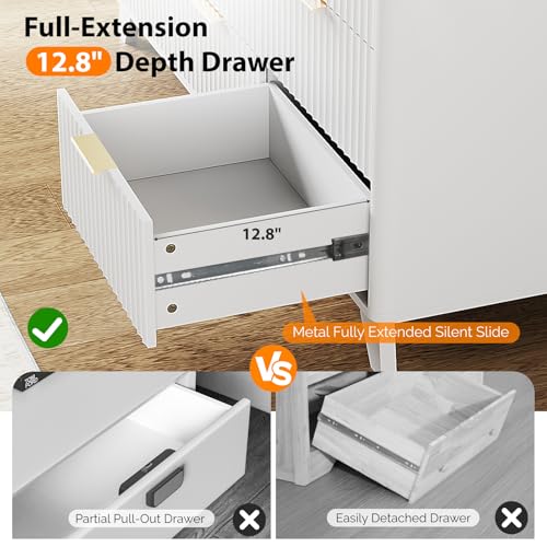 9 Drawer Dresser White Fluted Dresser for Bedroom with Rounded Edges, view 6