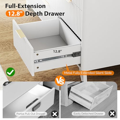 9 Drawer Dresser White Fluted Dresser for Bedroom with Rounded Edges, view 6