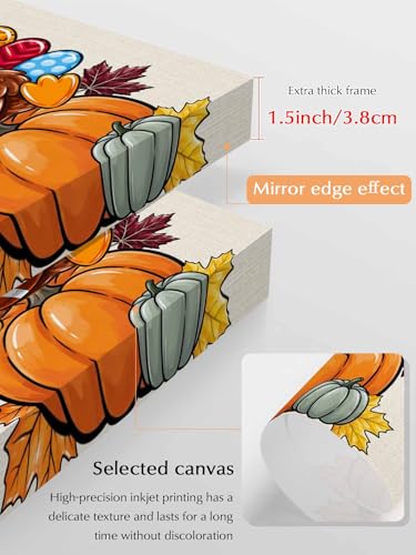 NuYeBiofx Thanksgiving Fall Pumpkin Turkey Canvas Wall Art Prints,48"x32" Framed Picture Artwork Autumn Maple Leaf Football Printed Canvas Oil Painting for Living Room Bedroom Office,Ready to Hang