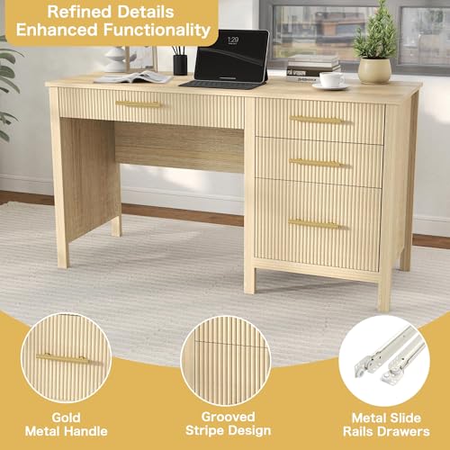 Executive Desk with Drawers: 54" Oak Home Office Desks with File Drawer, view 5