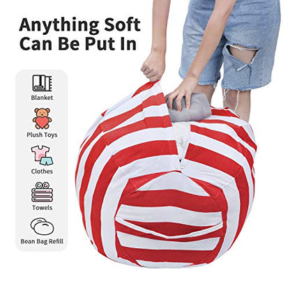 Stuffed Animal Storage Bean Bag Chair Cover, Cotton Canvas Beanbag with Zipper for Organizing Kid's and Adults Room 24" (Red)