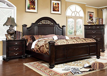 Malierd 3 Piece Traditional Bed Set with 2 Nightstands, Box Spring Required for Bedroom, King, Dark Walnut