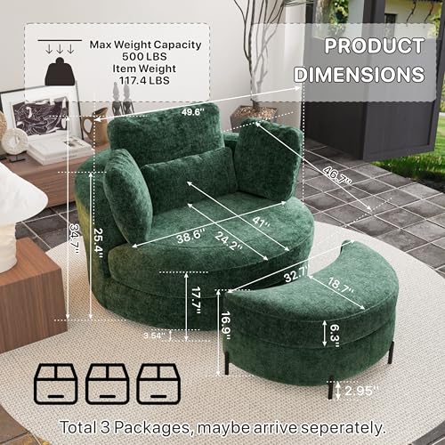 49.6''W Oversized Swivel Barrel Chair with Storage Ottoman, view 3