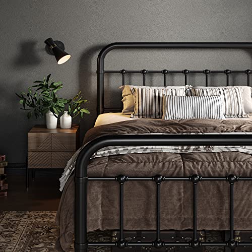 Full Metal Bed Frame with Victorian Iron-Art Headboard, Black, view 5