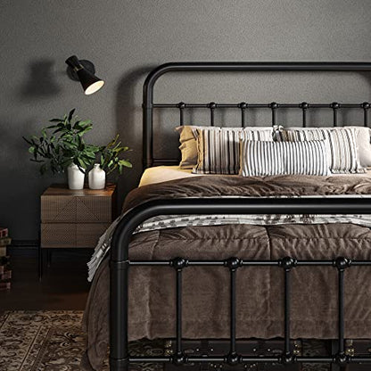 Full Metal Bed Frame with Victorian Iron-Art Headboard, Black, view 5