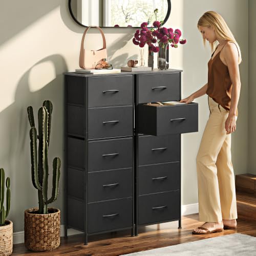 Tall Dresser for Bedroom, 5 Drawer Dresser, Charcoal Black, view 3
