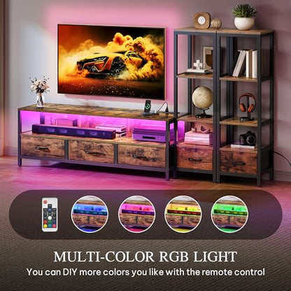Rustic Brown TV Stand, 89.2" Wide, 5 Drawers, 2 Bookshelves, view 6