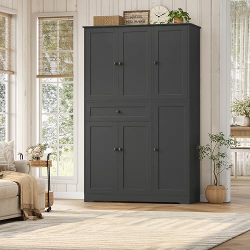 68" Tall Kitchen Pantry Storage Cabinet with Doors & Shelves, Black, view 3