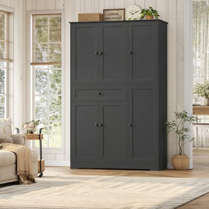 68" Tall Kitchen Pantry Storage Cabinet with Doors & Shelves, Black, view 3