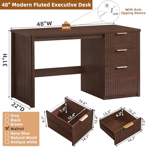 Office Desk 48" with 3 Drawers Storage File Cabinet, view 3