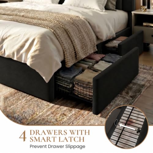 King Size Platform Bed Frame with 4 Oversized Storage Drawers, view 6