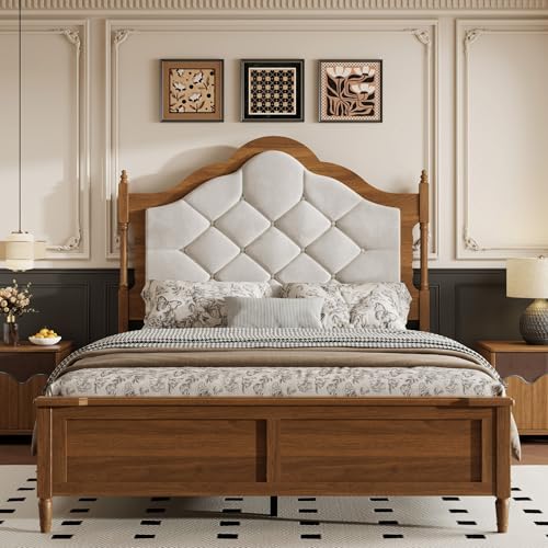 Queen Size Platform Bed Frame with Upholstered Headboard, view 2