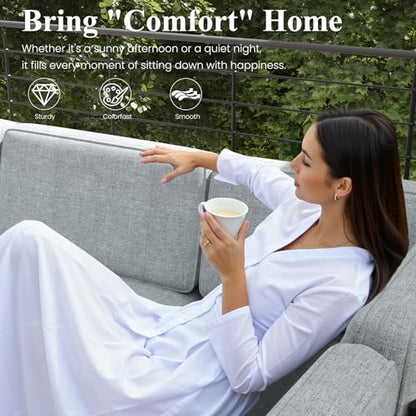 Large Aluminum Patio Furniture Set with Fire Pit Table, 11 Pieces Modern Outdoor Conversation Set Sectional Metal Sofa Set with Olefin Cushion