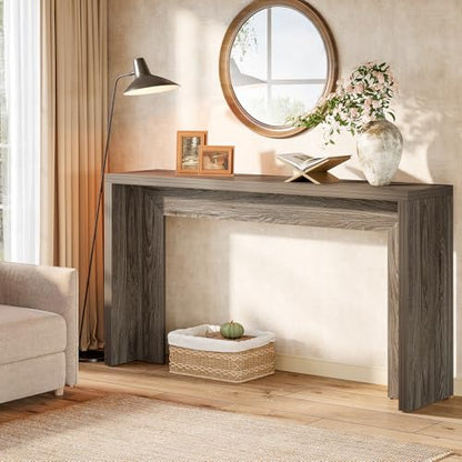 Tribesigns Farmhouse Console Table, 55-Inch Wooden Sofa Table with Storage for Entryway, Foyer, Hallway, Living Room, Easy Assembly (Gray)