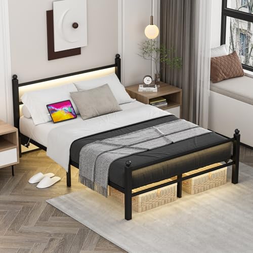 Full Size Bed Frame with Charging Station & LED Lights, view 8