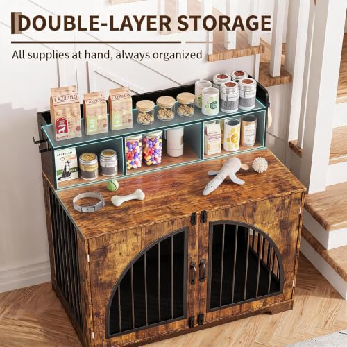 Dog Crate Furniture with Storage for Small/Medium Dogs,Brown, view 5