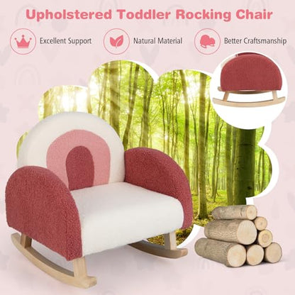 Toddler Rocking Chair, Kids Rocker with Solid Wood Frame & Plush Fabric, Anti-Tipping Design, Toddler Couch for Kids Room, Playroom, Nursery, Bedroom (Red)