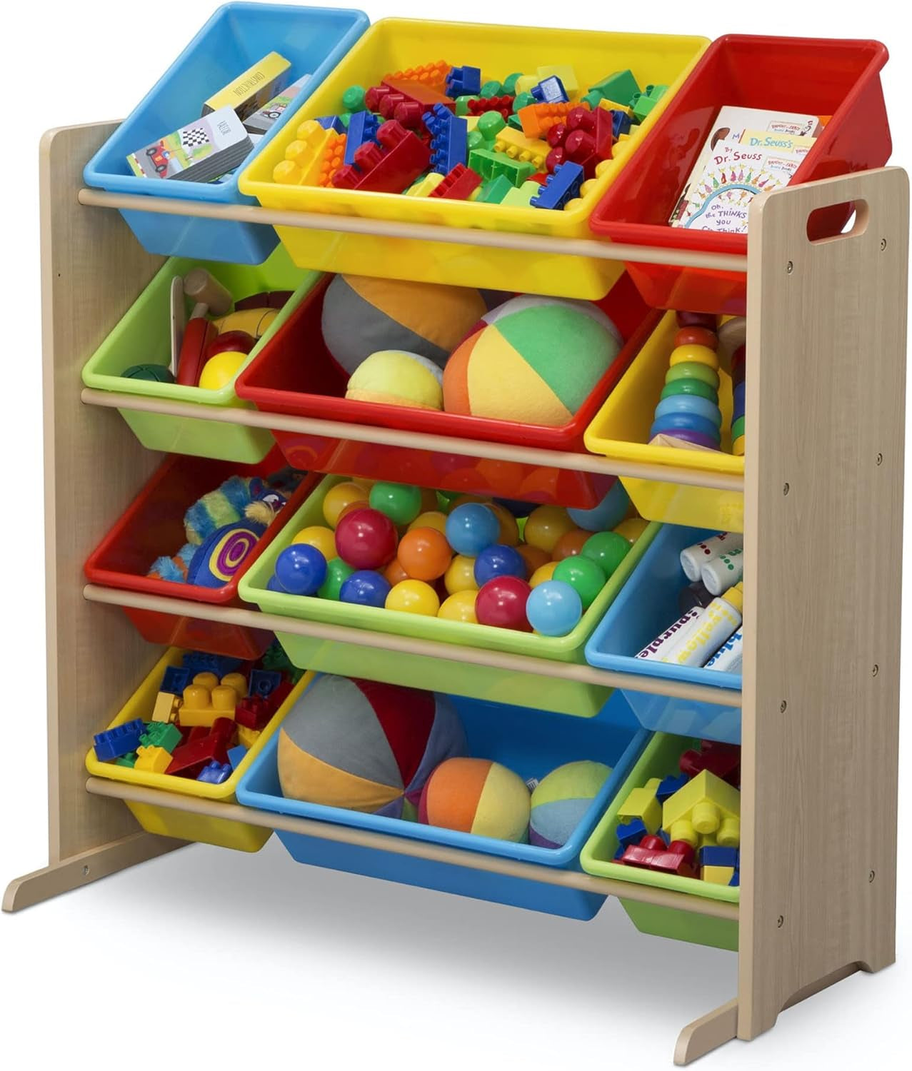 Kids Toy Storage Organizer with 12 Plastic Bins - Greenguard Gold Certified, Natural/Primary