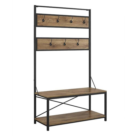 August Modern Farmhouse X Back Hall Tree with Bench, 72 Inch, Barnwood