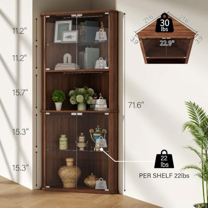 72" Corner Curio Cabinet with RGB LED Lights, view 3