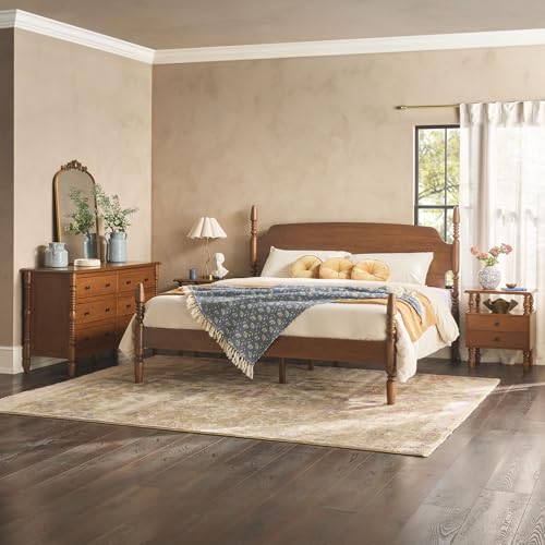 Solid Wood Spindle Vivienne King Bed with Two EZ Assembly 2-Drawer Nightstands, view 3
