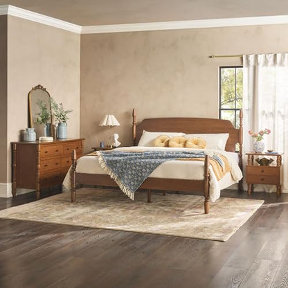 Solid Wood Spindle Vivienne King Bed with Two EZ Assembly 2-Drawer Nightstands, view 3
