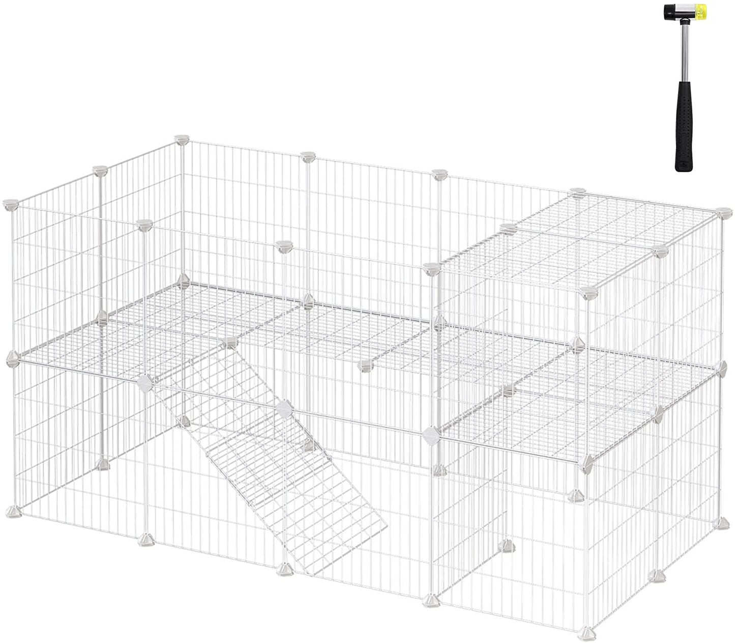 36 Panels Pet Playpen, Small Animal Playpen, Rabbit Guinea Pig Cage, Zip Ties Included, Metal Wire Apartment-Style Two-Story Pet Premium Villa for Bunnies Puppies,Indoor Use, Black ULPI002B01